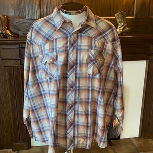 Wrangler 3XL pearl snap plaid long sleeve men’s shirt big tall cowboy western